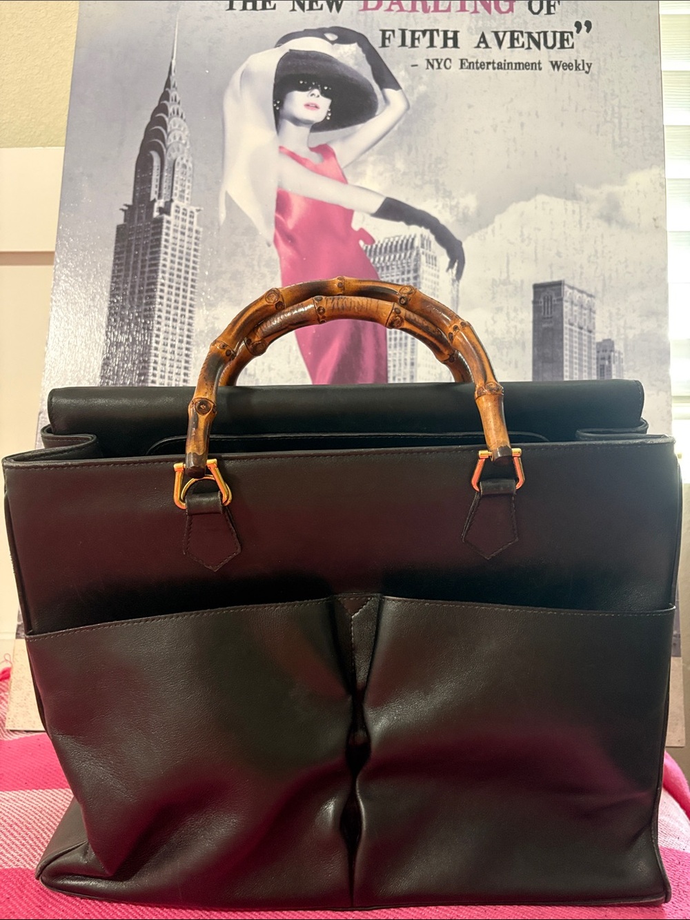 Gucci leather tote bag with bamboo handles